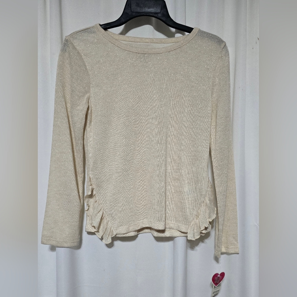Roebuck & Co. Girls Lurex Hacci Sweater Size 10 1/12 - 12 1/2  Gold Metallic NWT